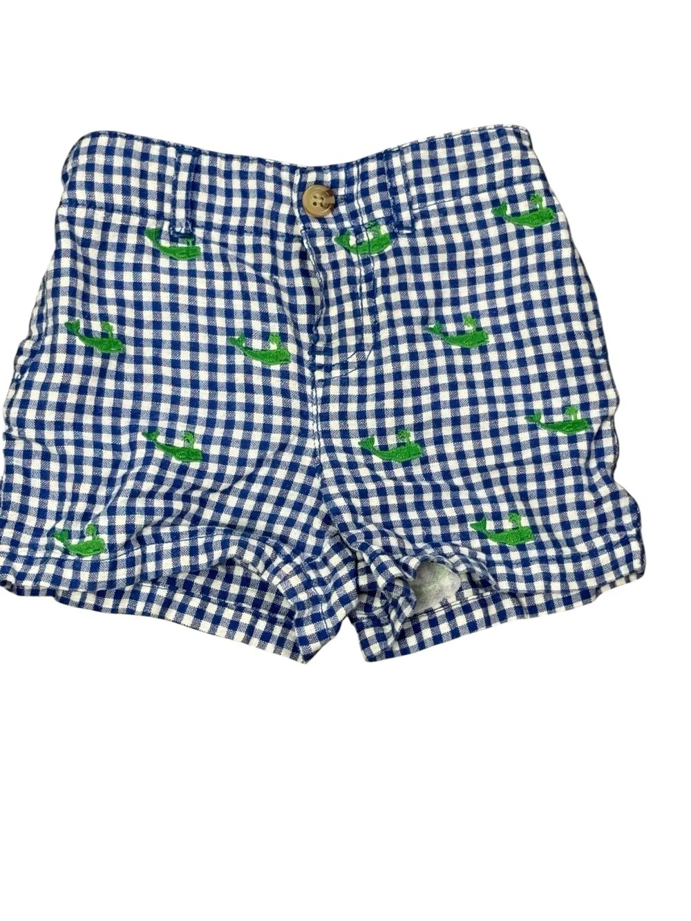 Ralph Lauren Blue Gingham Shorts with Green Whale Embroidery